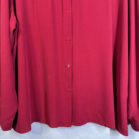 EILEEN FISHER Blouse XL Georgette Crepe Classic Collard Button Down Silk Career - Picture 6 of 12